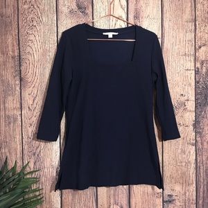 Boston Proper Top L Blue Square Neckline